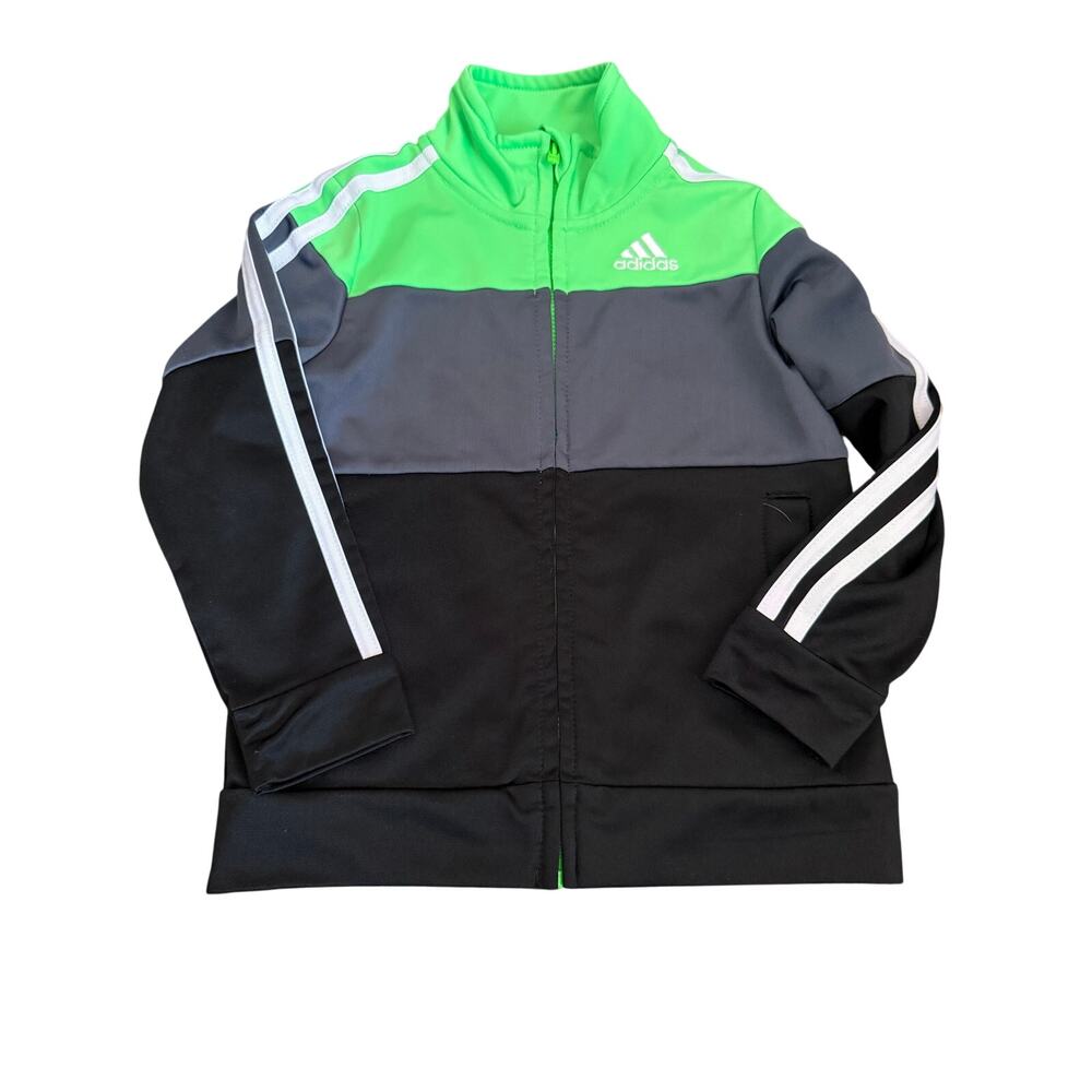 Adidas Kids Full-Zip Track Jacket Neon Green/Grey/Black Size 3T